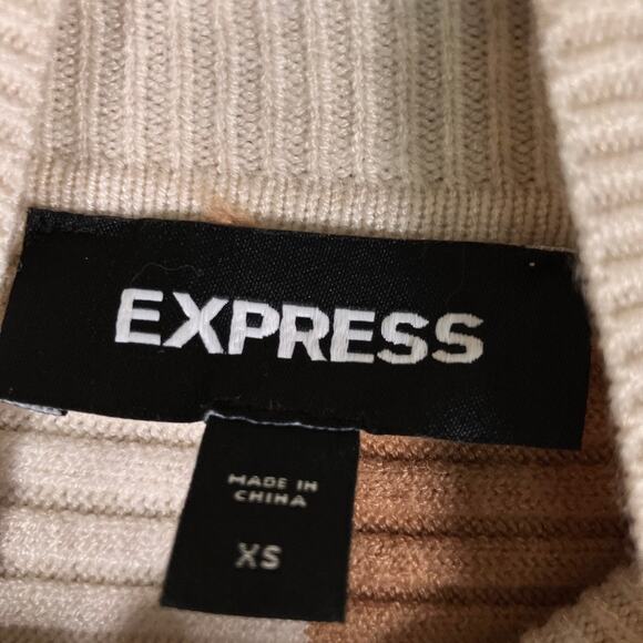 Express Womens Sweater Tan Brown Crossover Front Mock Neck Long Sleeve XS - Picture 6 of 12